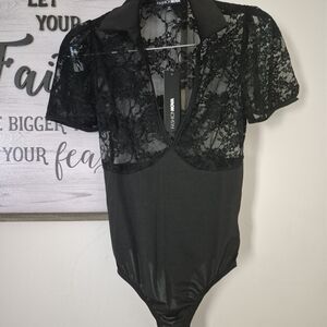 Fashion Nova Black Lace Bodysuit Top